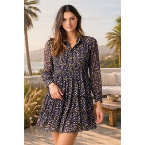 Zadig & Voltaire Rapidy Crinkle Print Etoi Dress Size M Sheer Star Blue $348